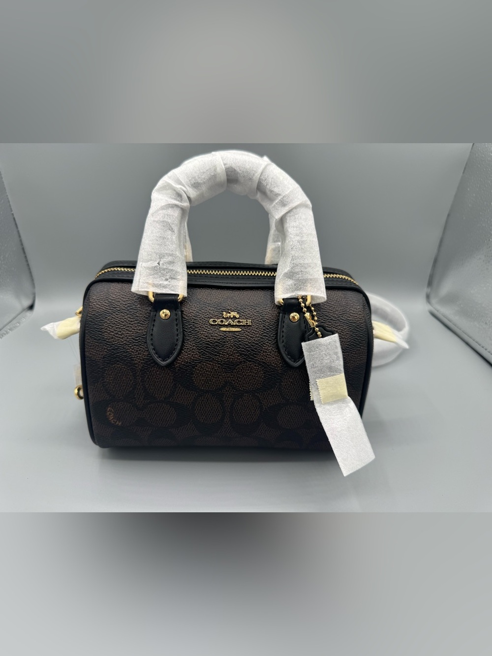 Coach Mini Rowan Crossbody Bag CW329 Signature Canvas Walnut Black